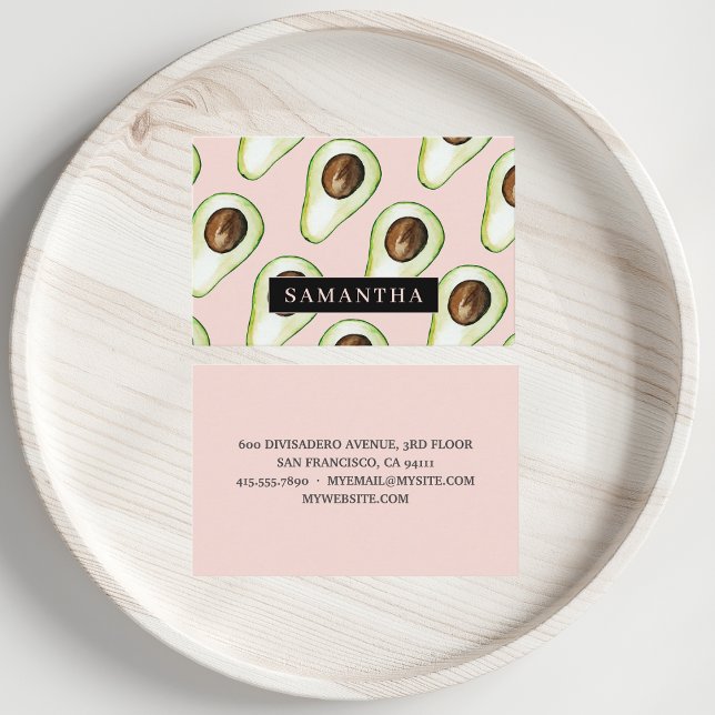 Modern Pastel Pink And Green Avocado Pattern Busin Business Card (Creator Uploaded)