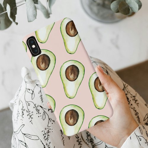 Modern Pastel Pink And Green Avocado Pattern iPhone XS Max Case