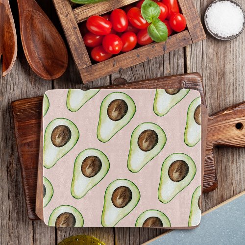 Modern Pastel Pink And Green Avocado Pattern Cutting Board