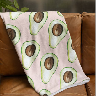 Modern Pastel Pink And Green Avocado Pattern Fleece Blanket