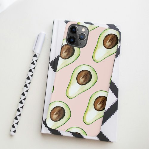 Modern Pastel Pink And Green Avocado Pattern iPhone 11Pro Max Case