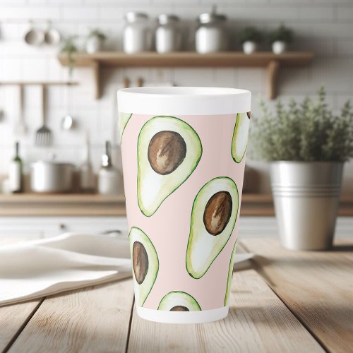 Modern Pastel Pink And Green Avocado Pattern Latte Mug