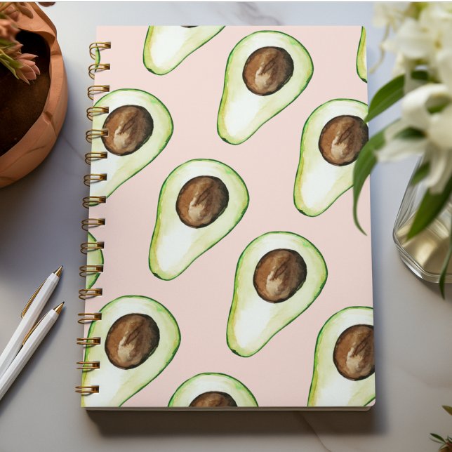 Modern Pastel Pink And Green Avocado Pattern Notebook (Creator Uploaded)