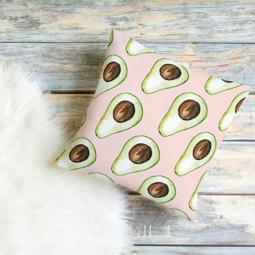 Modern Pastel Pink And Green Avocado Pattern Outdoor Pillow