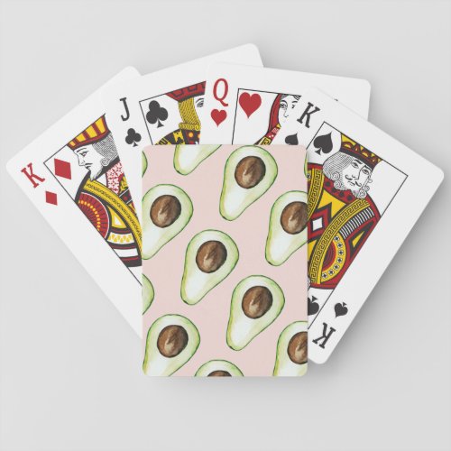 Modern Pastel Pink And Green Avocado Pattern Poker Cards