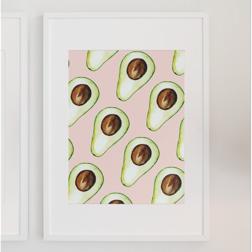 Modern Pastel Pink And Green Avocado Pattern Poster