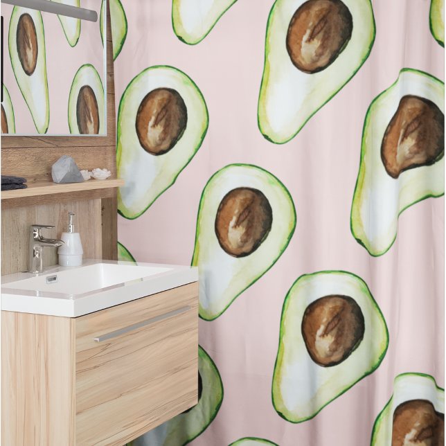 Modern Pastel Pink And Green Avocado Pattern Shower Curtain (Creator Uploaded)