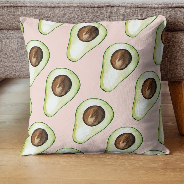 Modern Pastel Pink And Green Avocado Pattern Throw Pillow (Creator Uploaded)