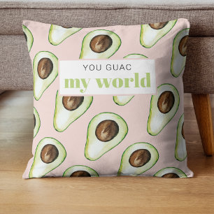 Modern Pastel Pink And Green Avocado Pattern Throw Pillow