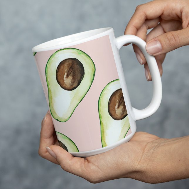 Modern Pastel Pink And Green Avocado Pattern Two-Tone Coffee Mug (Creator Uploaded)