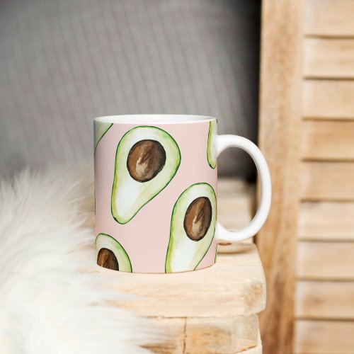 Modern Pastel Pink And Green Avocado Pattern Two_Tone Coffee Mug