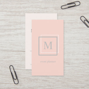 Modern Pastel Pink And Grey Monogram Business Card