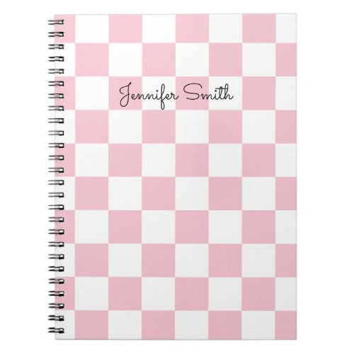 Modern Pastel Pink and White Checker Notebook