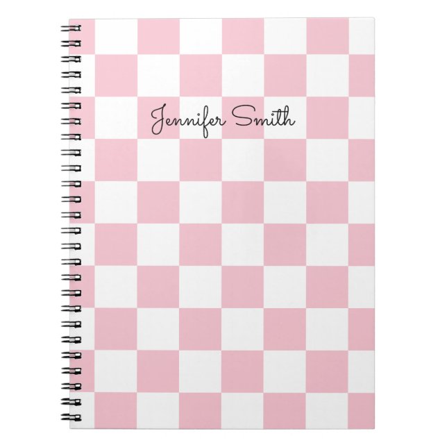 Modern Pastel Pink and White Checker Notebook (Front)