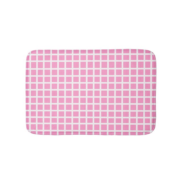 Modern Pastel Pink And White Gingham Bath Mat (Front)