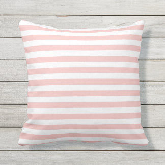 Modern Pastel Pink And White Striped Outdoor Pillow