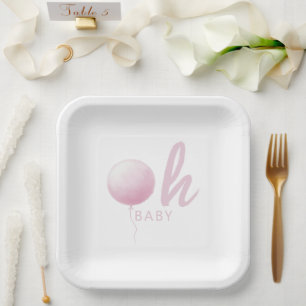 Modern Pastel Pink Balloon Baby Girl Shower Party Paper Plates
