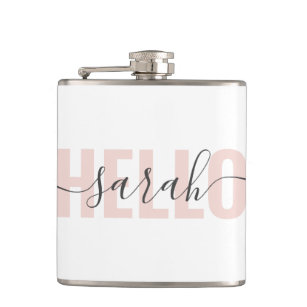 Modern Pastel Pink Beauty Hello And Your Name Flask