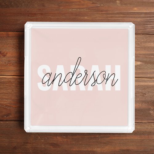 Modern Pastel Pink Beauty Personalized You Name Acrylic Tray