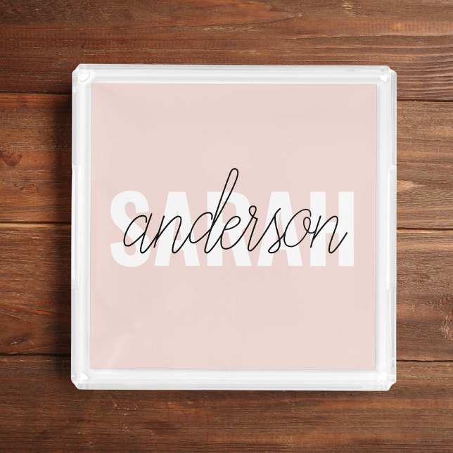 Modern Pastel Pink Beauty Personalized You Name Acrylic Tray (Creator Uploaded)