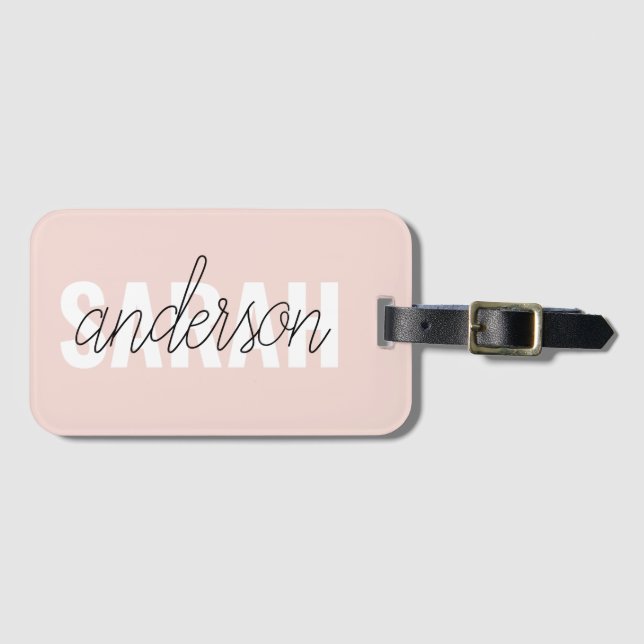 Modern Pastel Pink Beauty Personalized You Name Luggage Tag (Front Horizontal)