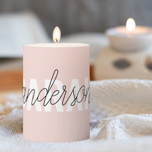 Modern Pastel Pink Beauty Personalized You Name Pillar Candle