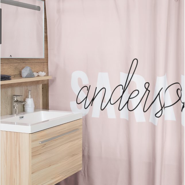Modern Pastel Pink Beauty Personalized You Name Shower Curtain (Creator Uploaded)