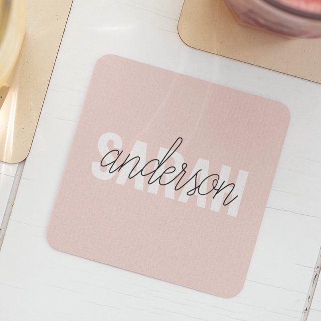 Modern Pastel Pink Beauty Personalized You Name Square Paper Coaster (Creator Uploaded)