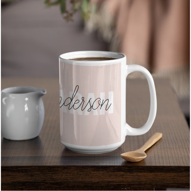 Modern Pastel Pink Beauty Personalized You Name Two-Tone Coffee Mug (Creator Uploaded)