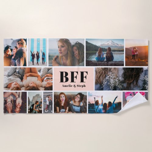 Modern pastel pink BFF best friends photo collage Beach Towel