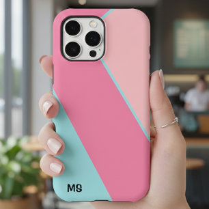 Modern Pastel Pink & Blue Abstract Monogrammed  iPhone 16 Pro Max Case