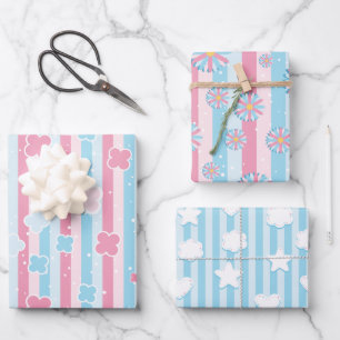 Modern Pastel Pink Blue Baby Shower Wrapping Paper Sheets