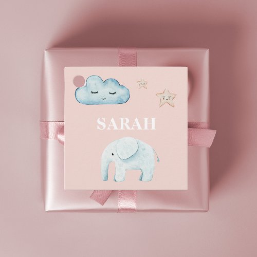 Modern Pastel Pink  Blue Child Name Favor Tags