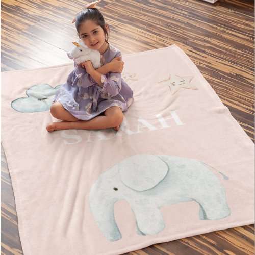 Modern Pastel Pink  Blue Child Name Fleece Blanket