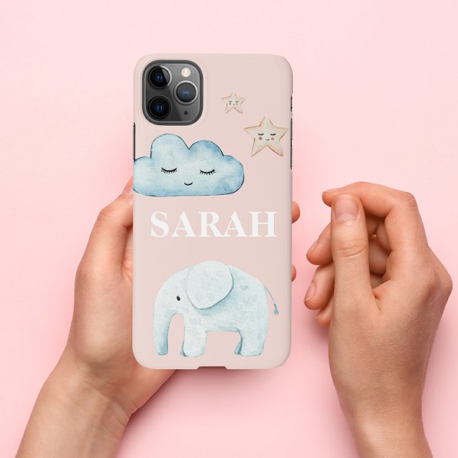 Modern Pastel Pink & Blue Child Name iPhone Case (Creator Uploaded)