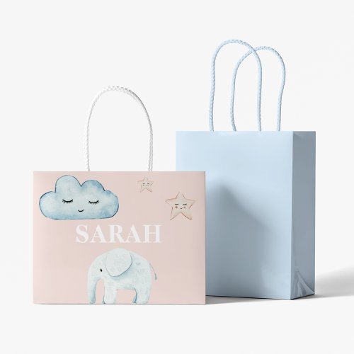 Modern Pastel Pink  Blue Child Name Large Gift Bag