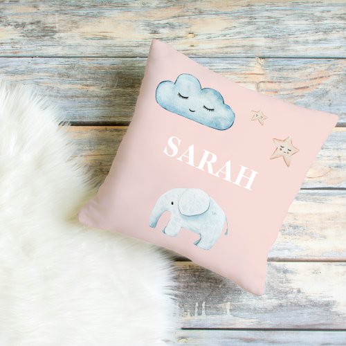 Modern Pastel Pink  Blue Child Name Outdoor Pillow