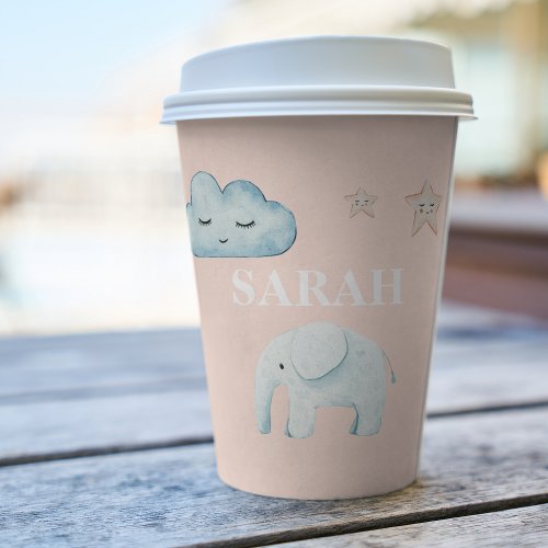 Modern Pastel Pink  Blue Child Name Paper Cups