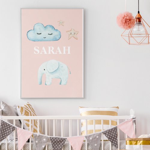 Modern Pastel Pink  Blue Child Name Poster