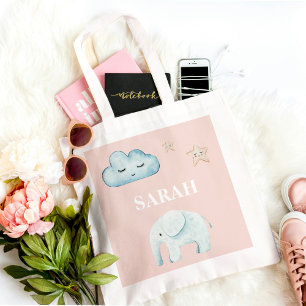 Modern Pastel Pink & Blue Child Name Tote Bag