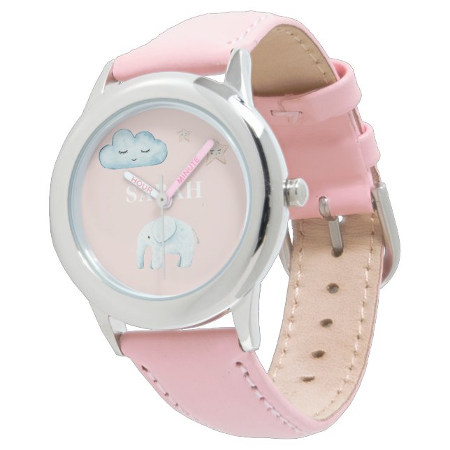 Modern Pastel Pink & Blue Child Name Watch (Angled)