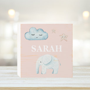 Modern Pastel Pink & Blue Child Name Wooden Box Sign