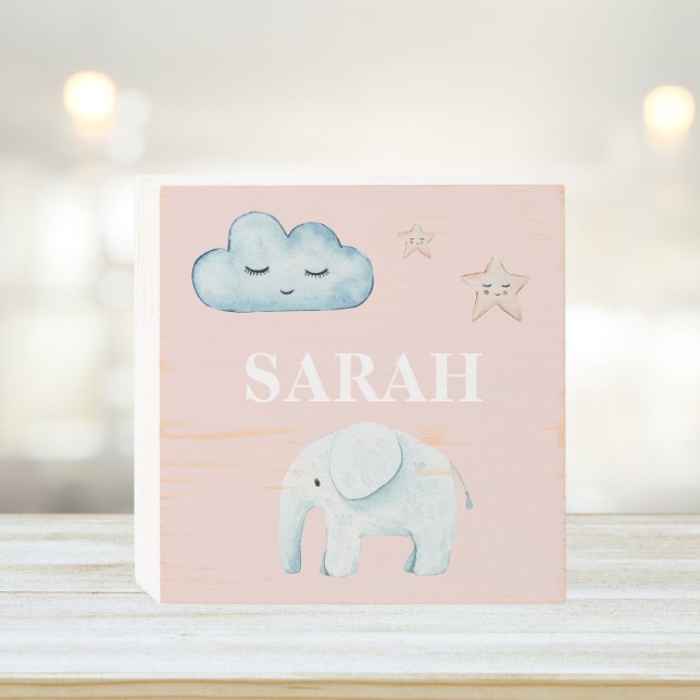 Modern Pastel Pink & Blue Child Name Wooden Box Sign (Creator Uploaded)