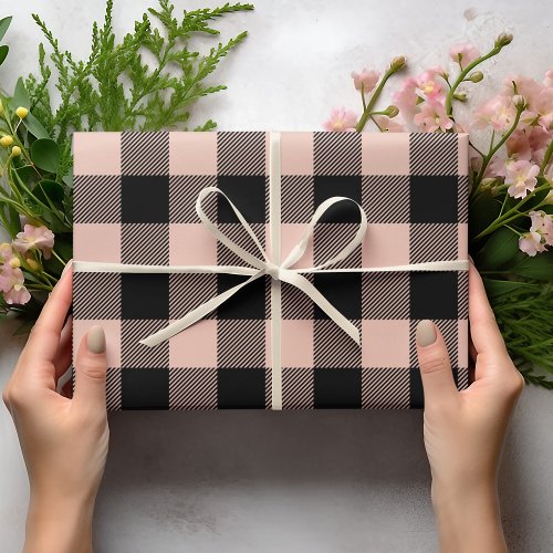 Modern Pastel Pink Buffalo Plaid Easter Wrapping Paper