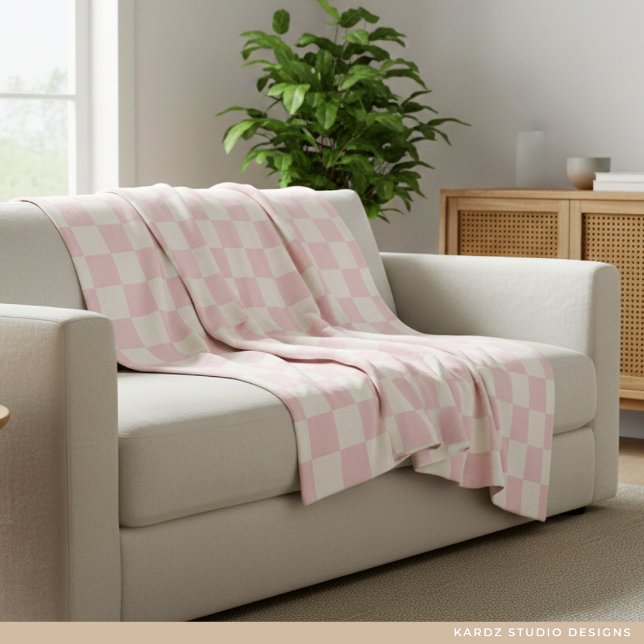 Modern Pastel Pink  Checks Pattern Fleece Blanket (Creator Uploaded)