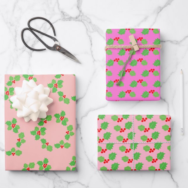 Modern Pastel Pink Christmas Wrapping Paper Sheets (Front)