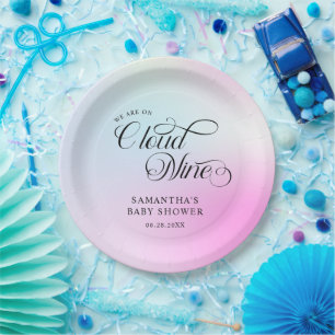 Modern Pastel Pink Cloud Nine Baby Shower Paper Plates