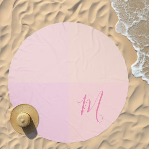 Modern Pastel Pink Color Block Monogram Beach Towel