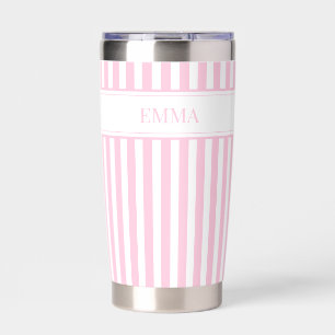Modern Pastel Pink Cute Girly Personalized Striped Insulated Tumbler