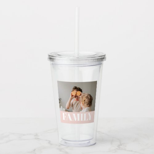 Modern Pastel Pink Family Photo Gift Acrylic Tumbler